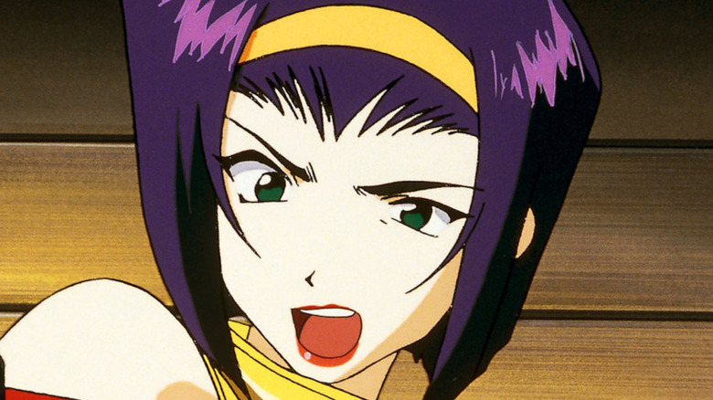 Faye Valentine holding gun yelling in Cowboy Bebop