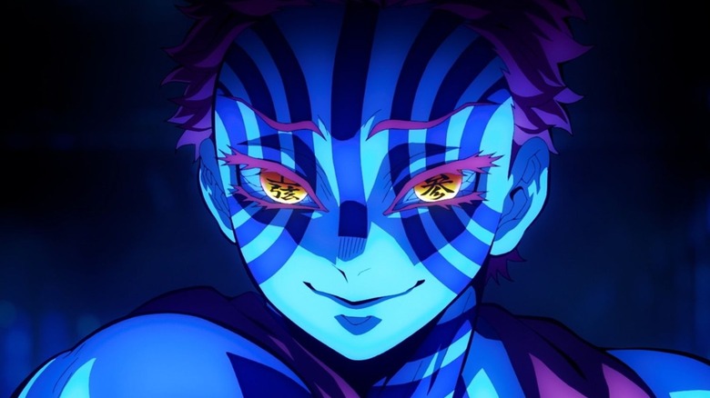 Akaza smiling in blue in "Demon Slayer: Infinity Castle" (2025)