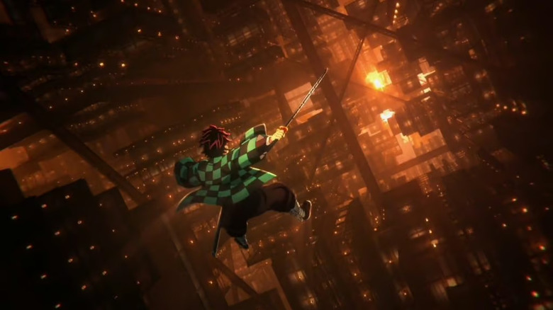 Tanjiro falls through the Infinity Castle in "Demon Slayer: Infinity Castle" (2025)