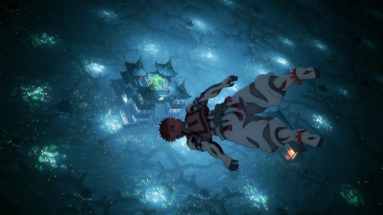 Akaza falls towards the Infinity Castle in "Demon Slayer: Infinity Castle" (2025)