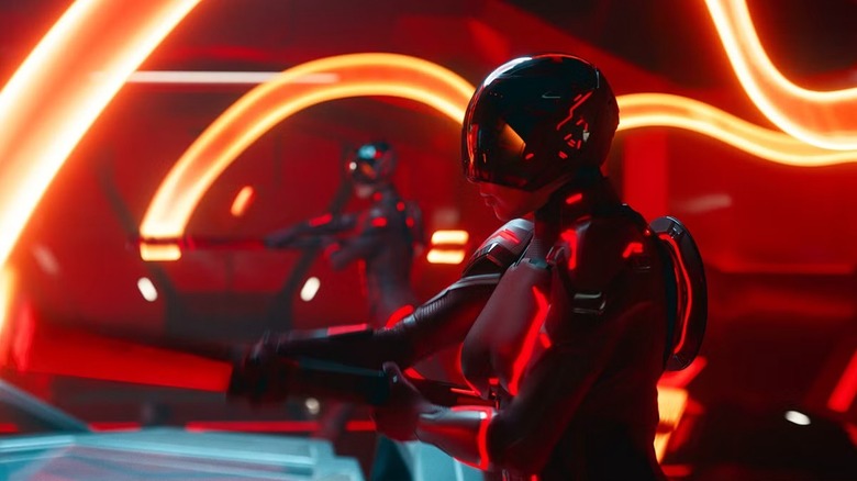 Grid soldiers twirling batons in Tron: Ares (2025)