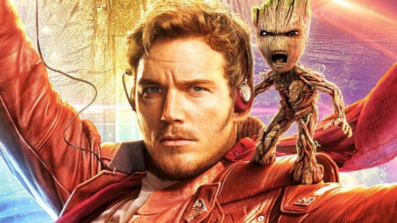 Chris Pratt as Star-Lord with Baby Groot on Guardians of the Galaxy Vol. 2 poster