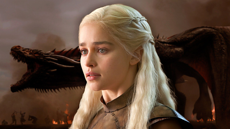 Daenerys frightened with a  dragon