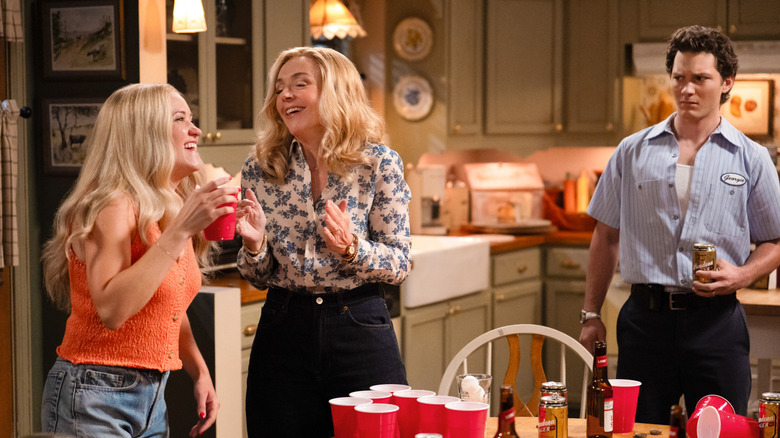 Emily and Audrey laughing while Georgie looks confused on Georgie & Mandy's First Marriage