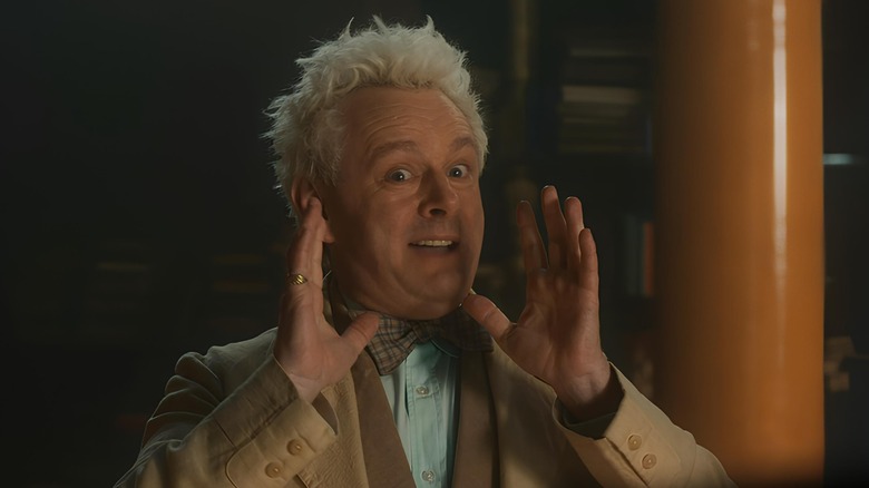 Aziraphale raising his hands