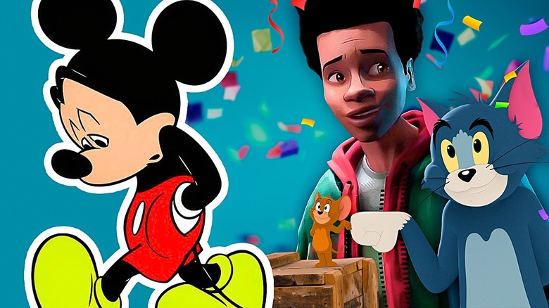 A solemn Mickey Mouse next to Miles Morales and Tom & Jerry
