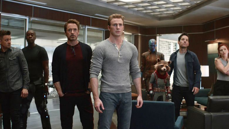 Captain America and other Avengers standing in room in Avengers: Endgame