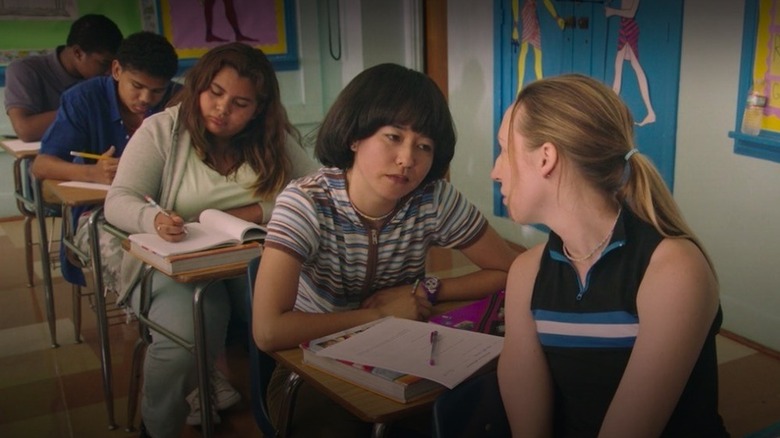 Maya and Anna talking in class