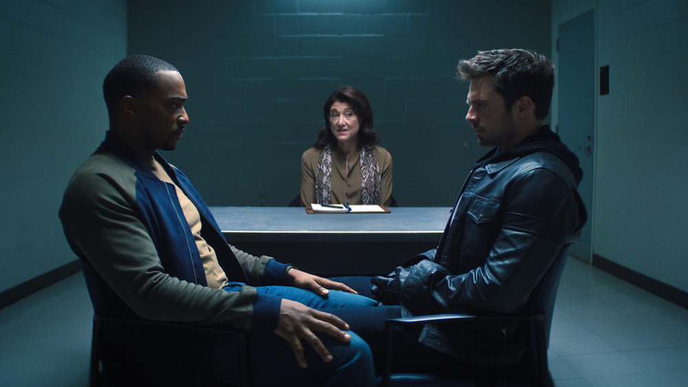 Bucky and Sam sit with Dr. Raynor