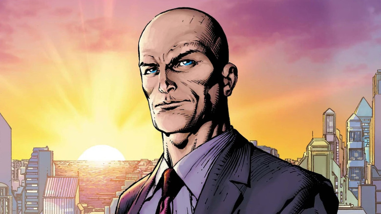 Luthor standing against Metropolis skyline