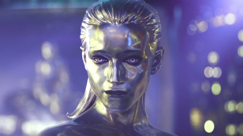 Shalla-Bal, the Silver Surfer, speaking to Earth in The Fantastic Four: First Steps (2025)