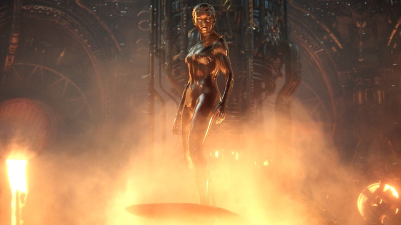 Silver Surfer emerging from lava in The Fantastic Four: First Steps (2025)