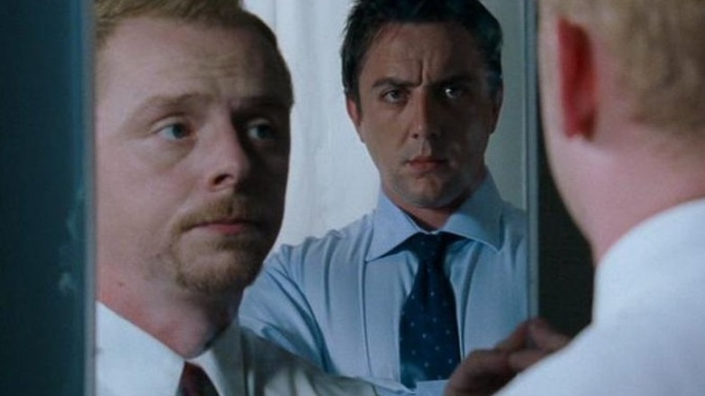 Peter Serafinowicz in the mirror in Shaun of the Dead