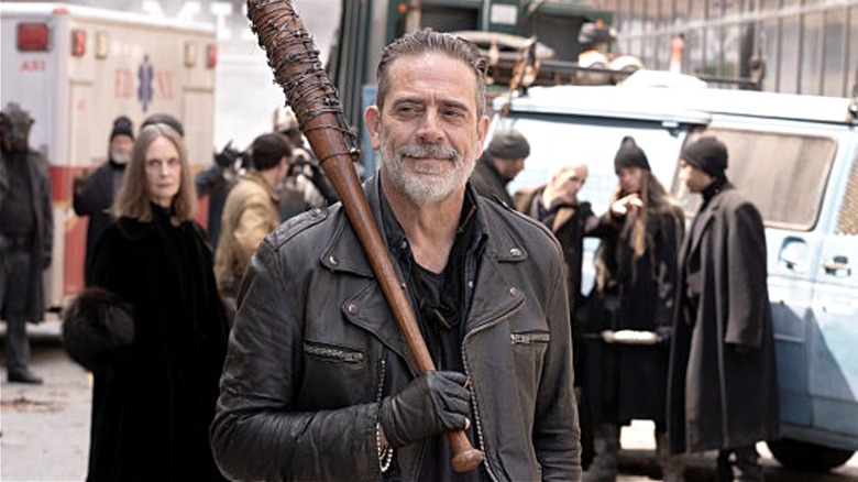 Negan smiling with a bat on The Walking Dead