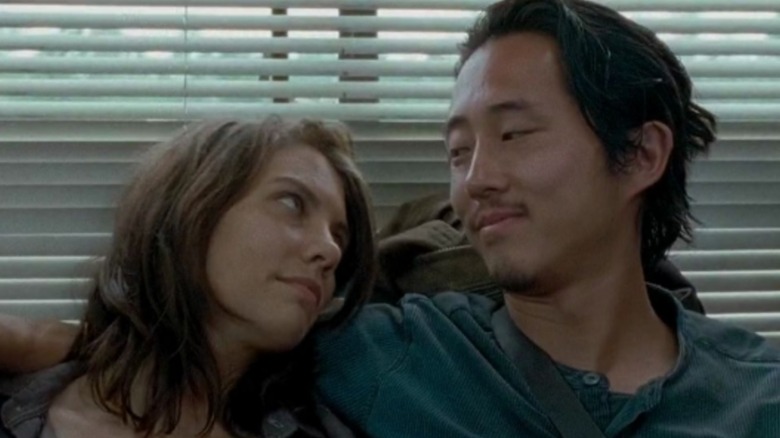 Maggie and Glenn snuggling on The Walking Dead