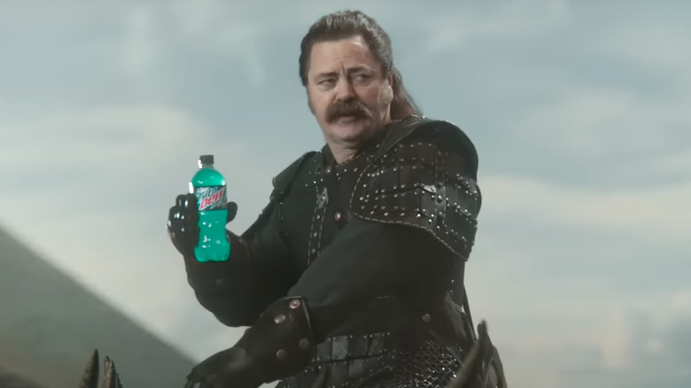 Nick Offerman holding Mountain Dew
