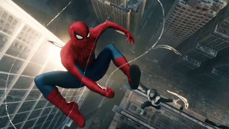 Spider-Man swinging past Boomerang in Spider-Man: Brand New Day