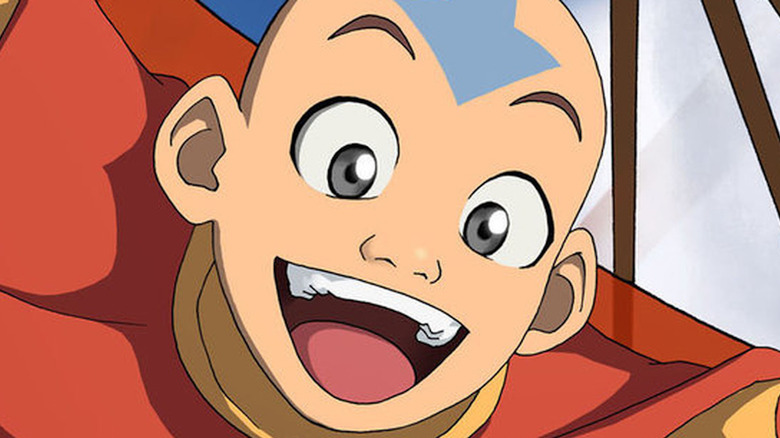 Aang falling and smiling