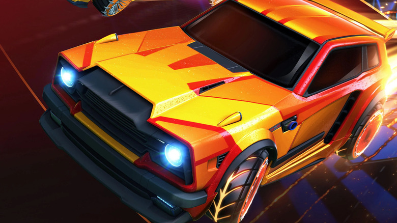 flaming car in Rocket League Sideswipe