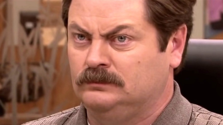 Close-up of Ron Swanson frowning
