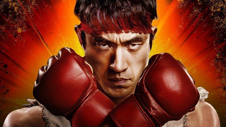 Ryu from the Street Fighter movie posing and looking intense
