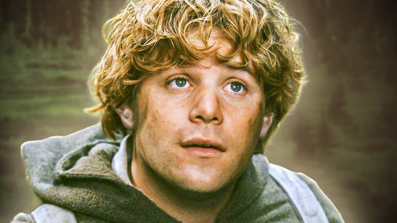 A composite image of Sam's face with outline glow against a wood