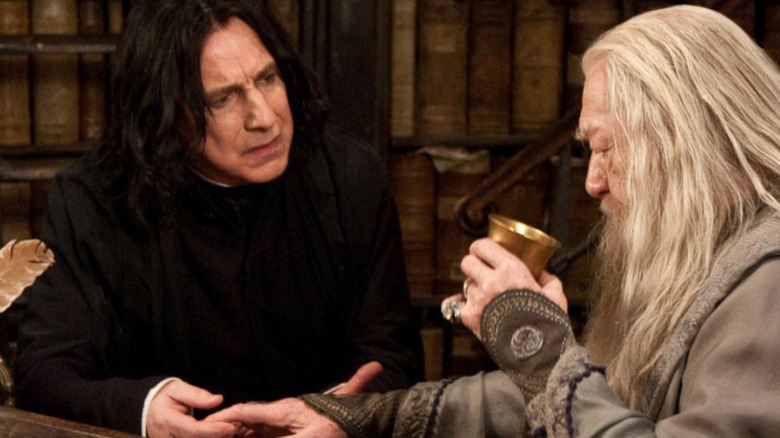 Alan Rickman as Severus Snape with Michael Gambon as Dumbledore in Harry Potter and the Deathly Hallows