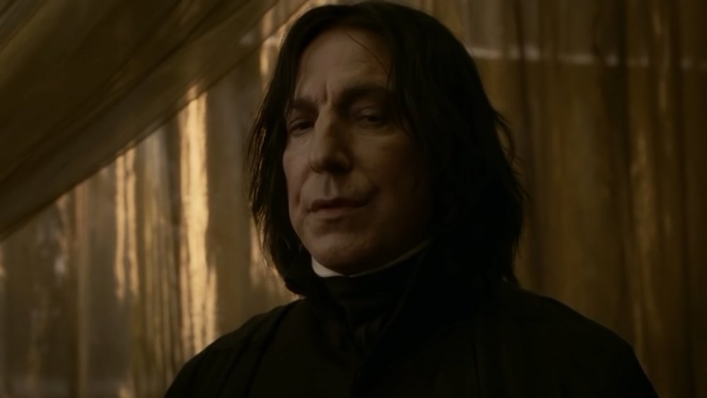 Alan Rickman as Severus Snape, smirking in Harry Potter and the Half-Blood Prince