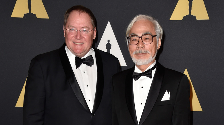 John Lasseter and Hayao Miyazaki looking distinguished