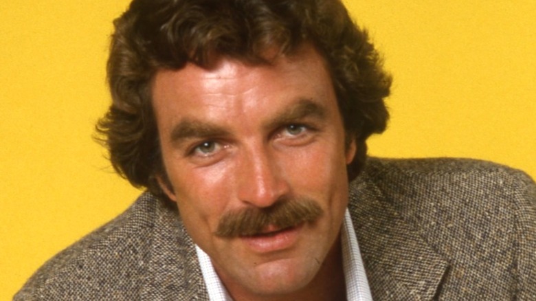 Tom Selleck in a tweed suit jacket