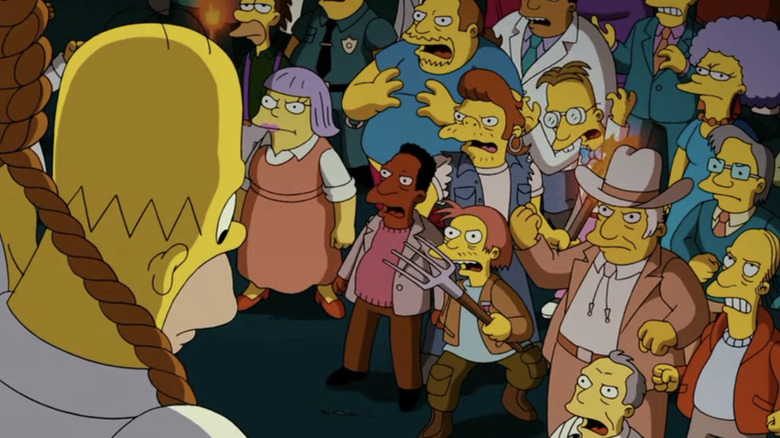 Homer facing angry mob