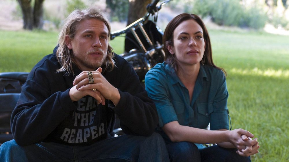 Charlie Hunnam as Jax Teller and Maggie Siff as Tara Knowles on FX's Sons of Anarchy