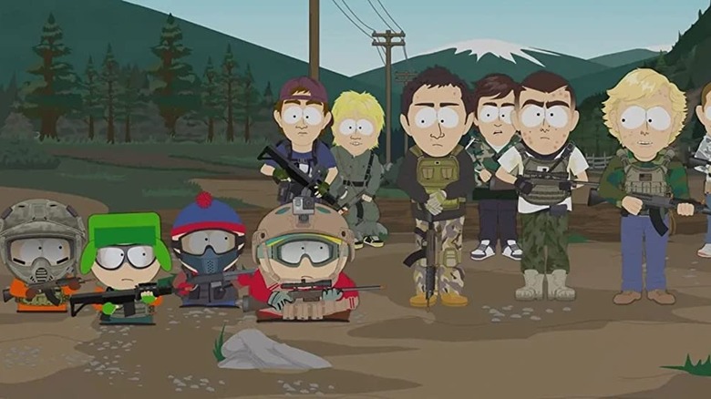 The South Park boys playing with airsoft guns with teenagers
