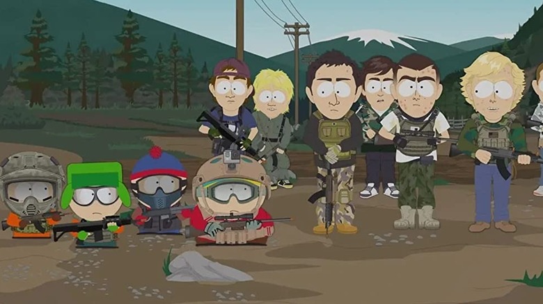 The South Park boys playing with airsoft guns with teenagers