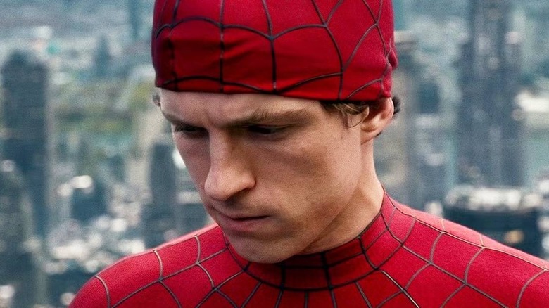 Peter Parker with his mask rolled halfway up in Spider-Man: Brand New Day