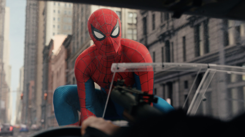 Spider-Man looking through a car's windshield in Spider-Man: Brand New Day