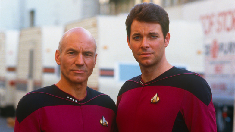 Patrick Stewart and Jonathan Frakes serious