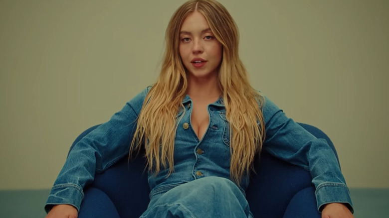Sydney Sweeney wearing all denim in an American Eagle commercial