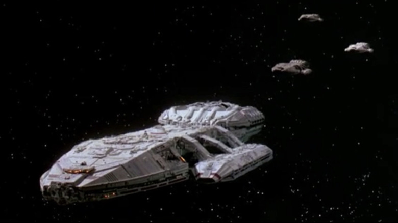 Battlestar Galactica being pursued