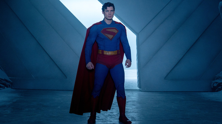 Superman stands in the Fortress of Solitude in 