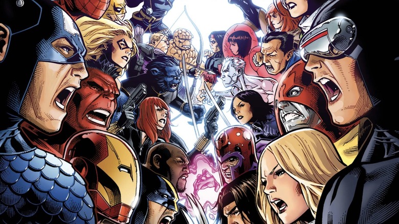 Avengers facing off against X-Men