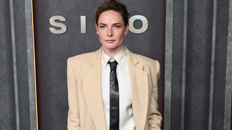 Rebecca Ferguson in beige suit