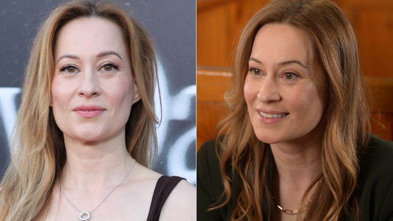 Camille Sullivan smiling at the premiere of "Shelby Oaks" Los Angeles, California in 2025 and Camille smiling in "Shoresy."