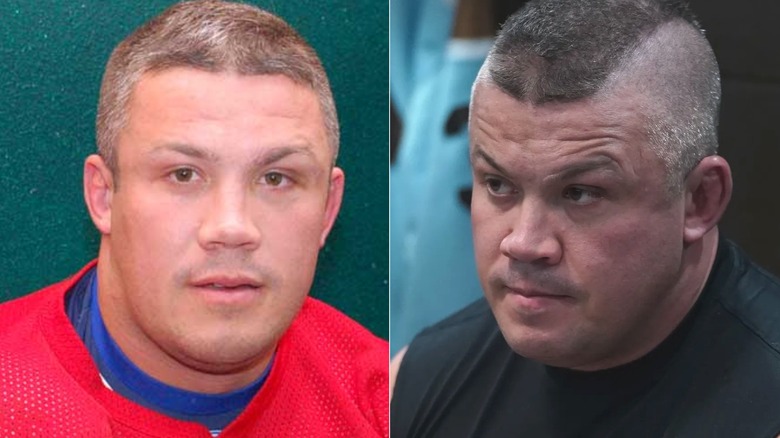 Jon Mirasty smiling and Jim frowning in "Shoresy."