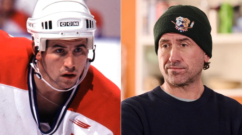 Terry Ryan playing hocking for the Montreal Canadiens in 2000 and Hitch smiling in "Shoresy."