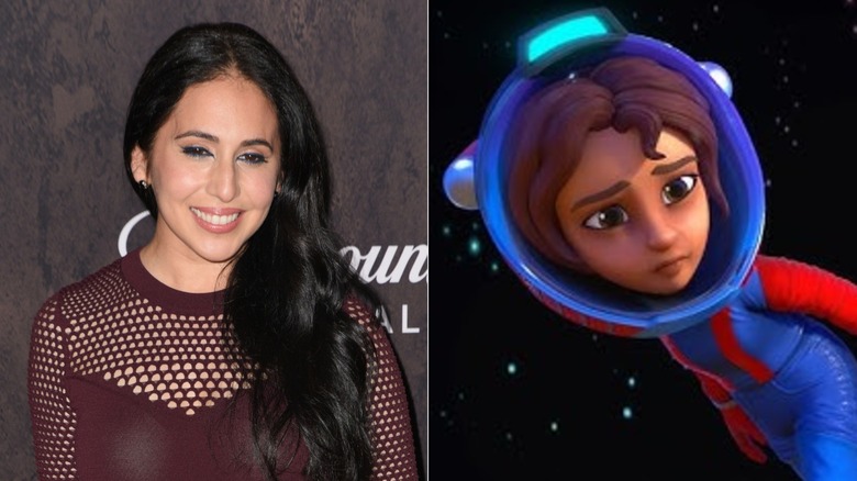 Gabrielle Ruiz smiles at the "Fatal Attraction" premiere in 2023; Rio Morales wears a space helmet