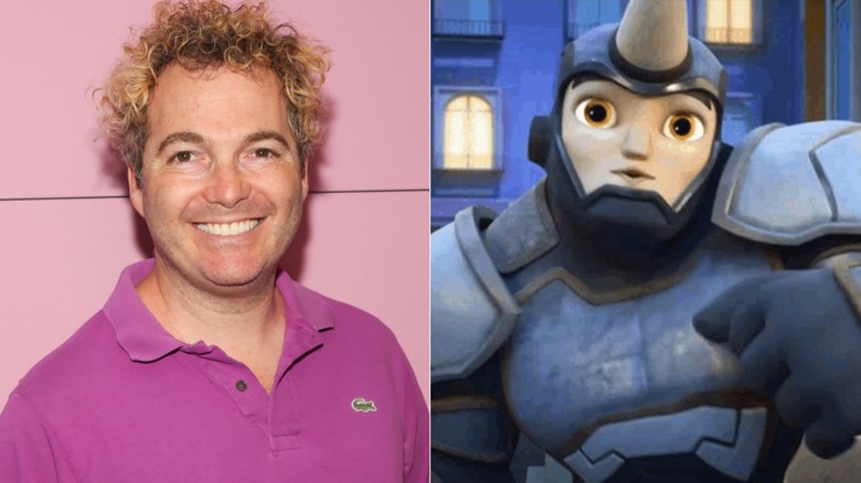 Justin Shenkarow smiles at the premiere of "Calladita" in Los Angeles in 2024; Rhino reacts on a city streetr
