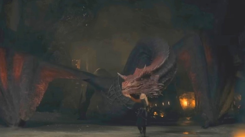 Prince Daemon Targaryen with his dragon Caraxes the Blood Wyrm