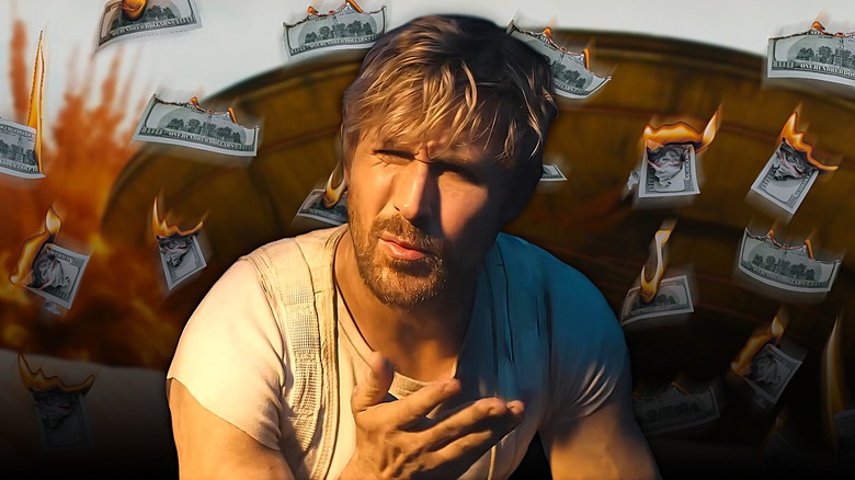 Ryan Gosling surrounded by burning money