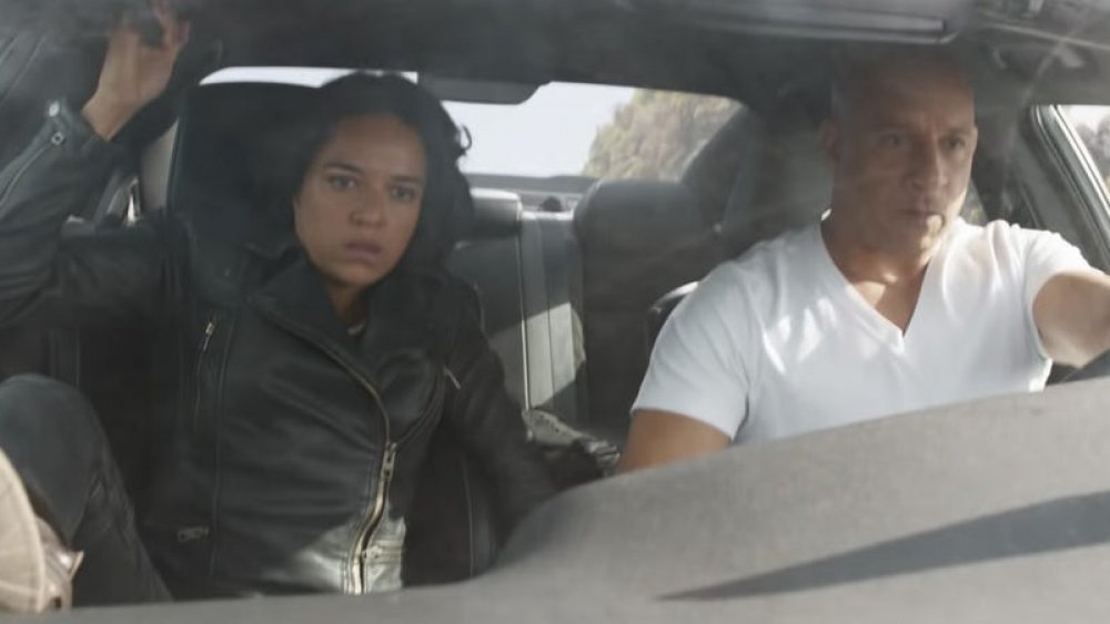 Letty apprehensive at Dom's stunt in the F9 trailer
